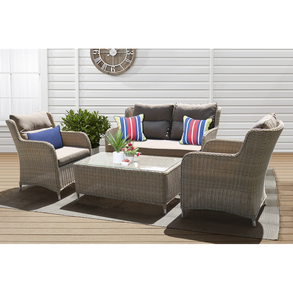 PRE-ORDER MONT ALBERT - Elegant 4 Seater Wicker Rectangle Coffee Table Lounge Set - Furniture Star Direct