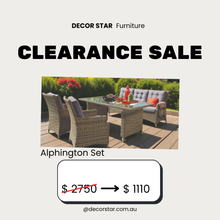 Alphington 5-Seater Outdoor Lounge & Dining Set – Aluminium Frame, Wicker, Blue Cushions