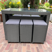 ALTONA 7pc outdoor patio set with high bar table and stools on a brick patio- DECOR STAR