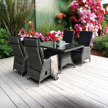 Angelsea Outdoor Wicker Dining Lounge Set with Recline High-back Chairs – Grey Rattan & Dark Cushions