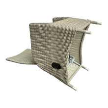 Bottom view of wicker recline high-back chair with gray cushion - DECOR STAR