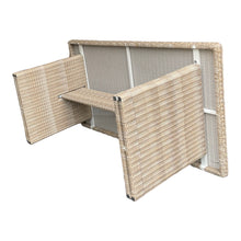 A rectangular outdoor dining table made of weatherproof wicker with a powder-coated aluminium frame - bottom view