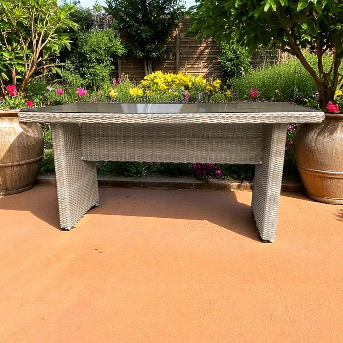 ASHBURTON – 160cm Outdoor Rectangle Dining Table | Weatherproof Wicker & Powder-Coated Aluminium Frame (W160 x D90 x H75cm)