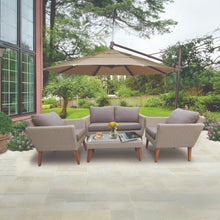 BAYSWATER 4-seater PE wicker outdoor patio set with brown cushions on a patio - DECOR STAR