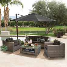 BEAUMARIS 5-seater outdoor patio set with dark brown cushions on a patio - DECOR STAR