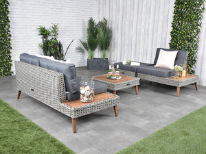 Riviera - 4 Seater Outdoor Timber Wicker Lounge with Side Table Set