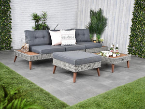 Riviera - 4 Seater Outdoor Timber Wicker Lounge with Side Table Set