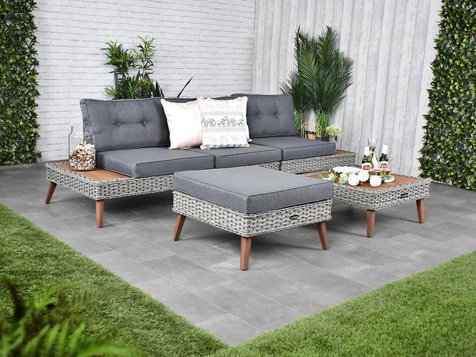Riviera - 4 Seater Outdoor Timber Wicker Lounge with Side Table Set