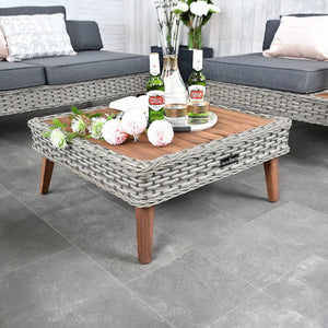 Riviera - 4 Seater Outdoor Timber Wicker Lounge with Side Table Set