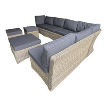 BRIGHTON corner lounge brown wicker, ottomans with dark cushions (back view) - DECOR STAR