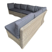 BRIGHTON corner lounge brown wicker with dark cushions (back view)