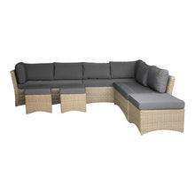 BRIGHTON corner lounge brown wicker, ottomans with dark cushions (front view) - DECOR STAR