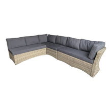 BRIGHTON corner lounge brown wicker with dark cushions (front view) - DECOR STAR
