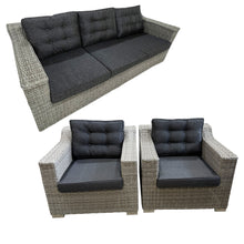 Wicker outdoor 3 seater lounge and single sofas set with dark cushions