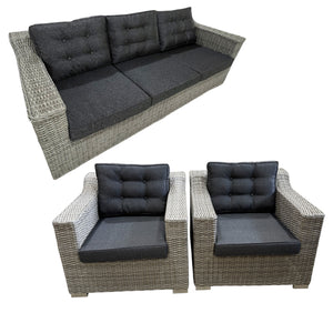 Wicker outdoor 3 seater lounge and single sofas set with dark cushions