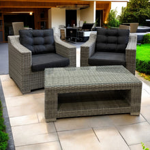 Beaumaris 3-Piece Outdoor Wicker Coffee Lounge Set – Tempered Glass, Aluminium Frame