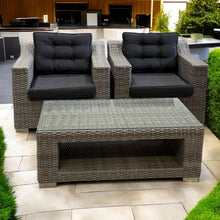 Beaumaris 3-Piece Outdoor Wicker Coffee Lounge Set – Tempered Glass, Aluminium Frame