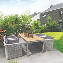 COBURG Outdoor patio set with wooden table and grey wicker chairs - DECOR STAR
