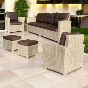 CAMBERWELL - 7 Seater Outdoor PE Wicker 3 Seater Lounge, Single Sofas & Ottomans Set