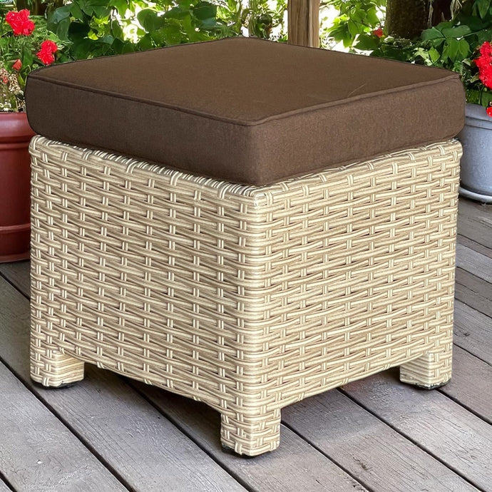 CAMBERTWELL PE wicker ottoman with brown cushion