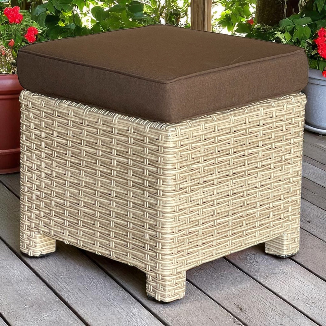 CAMBERTWELL PE wicker ottoman with brown cushion