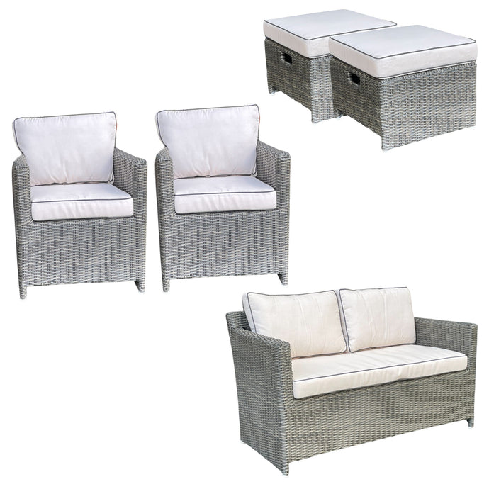 CARLTON - 6 Seater Outdoor Wicker Lounge & Sofas and Ottomans Set