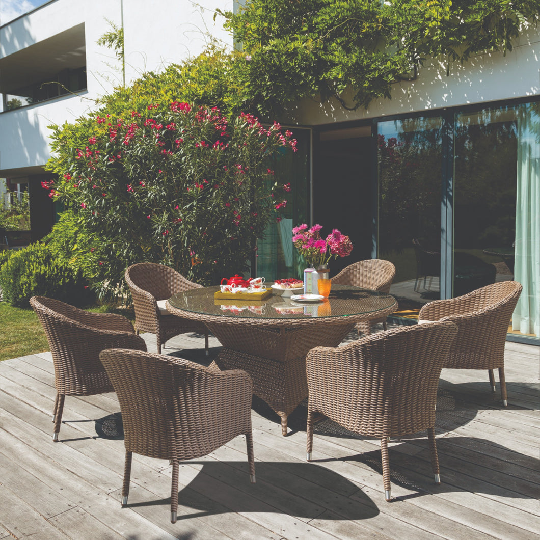 CLIFTON HILL - Spacious 7 Piece Outdoor PE Wicker Round Table Dining Set