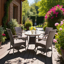 DONVALE 5pc outdoor patio coffee set with chairs and table on a wooden deck - DECOR STAR