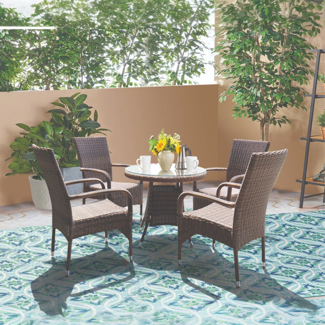 DONVALE - 5 Piece Balcony Patio Round Table and Stacking Chair Set