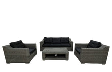 BEAUMARIS  grey wicker lounge set with glass-top coffee table - DECOR STAR