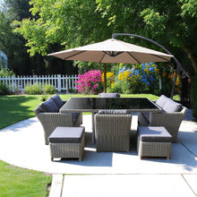 ELWOOD 8-seater dining set with grey wicker and large glass-top table - DECOR STAR 