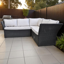 Hampton Outdoor Corner Lounge Set – Coffee Brown Wicker & Ochre Cream Cushions