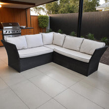 Hampton Outdoor Corner Lounge Set – Coffee Brown Wicker & Ochre Cream Cushions