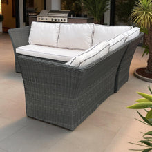 Hampton Outdoor Corner Lounge Set – Coffee Brown Wicker & Ochre Cream Cushions