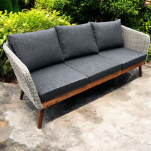 MORNINGTON - 5 Seater Outdoor Timber Legs Wicker 3 Seater Lounge & Armchairs
