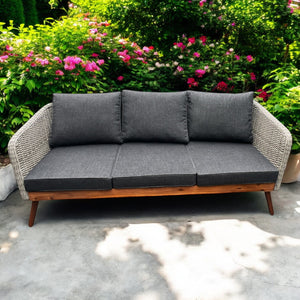 MORNINGTON - 5 Seater Outdoor Timber Legs Wicker 3 Seater Lounge & Armchairs