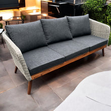 MORNINGTON - 5 Seater Outdoor Timber Legs Wicker 3 Seater Lounge & Armchairs