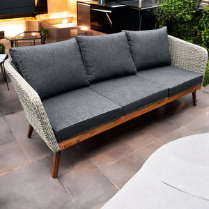 MORNINGTON - 5 Seater Outdoor Timber Legs Wicker 3 Seater Lounge & Armchairs