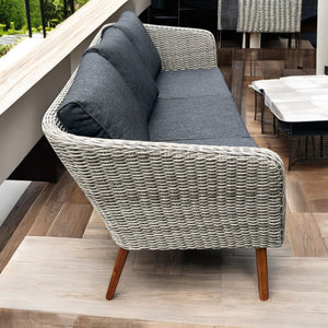 MORNINGTON - 5 Seater Outdoor Timber Legs Wicker 3 Seater Lounge & Armchairs