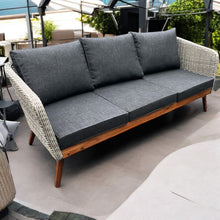 MORNINGTON - 5 Seater Outdoor Timber Legs Wicker 3 Seater Lounge & Armchairs