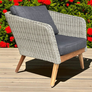 MORNINGTON - 5 Seater Outdoor Timber Legs Wicker 3 Seater Lounge & Armchairs