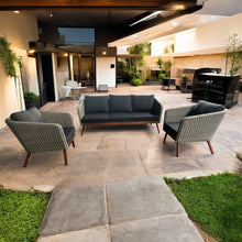 MORNINGTON - 5 Seater Outdoor Timber Legs Wicker 3 Seater Lounge & Armchairs