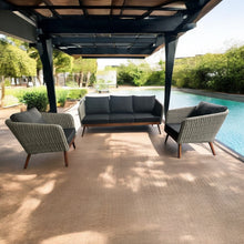 MORNINGTON - 5 Seater Outdoor Timber Legs Wicker 3 Seater Lounge & Armchairs