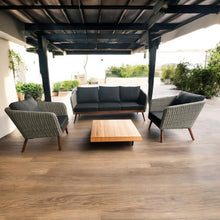 MORNINGTON - 5 Seater Outdoor Timber Legs Wicker 3 Seater Lounge & Armchairs