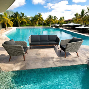 MORNINGTON - 5 Seater Outdoor Timber Legs Wicker 3 Seater Lounge & Armchairs