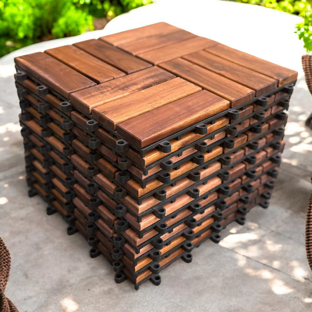 VICTORIA - 10pcs Modular Acacia Timber Decking Garden Flooring Tiles