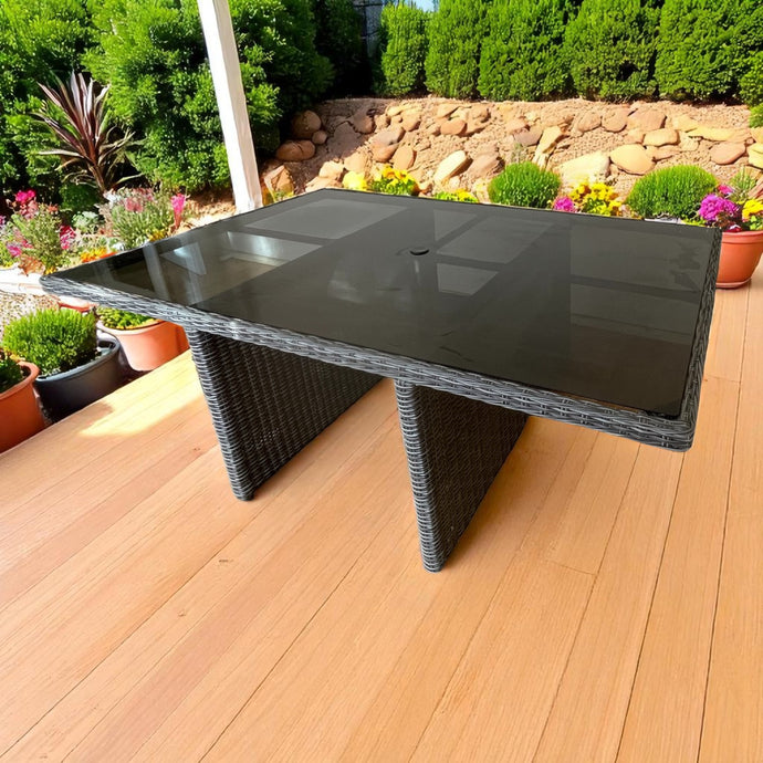 ELWOOD - Outdoor Wicker Large Rectangle Dining Table (W195xD125xH70cm)