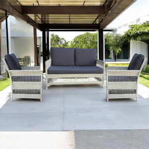 EAGLEMONT - 4 Seater Outdoor PE Wicker 2 Seater Lounge & Armchairs Set