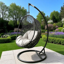 FITZROY black egg-shape hanging chair with gray cushion - DECOR STAR
