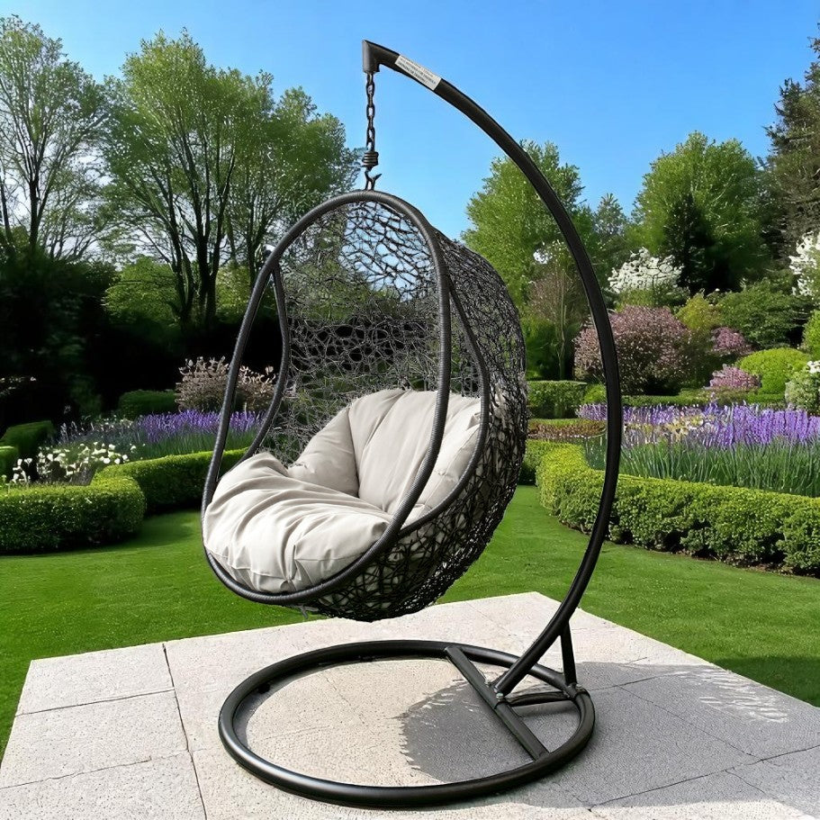 FITZROY black egg-shape hanging chair with gray cushion - DECOR STAR